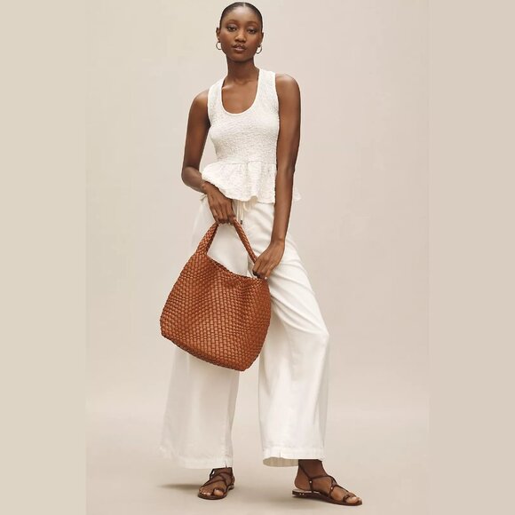 NEW Maeve - Size L, Women's Textured Peplum Tank Top - White - Picture 4 of 4